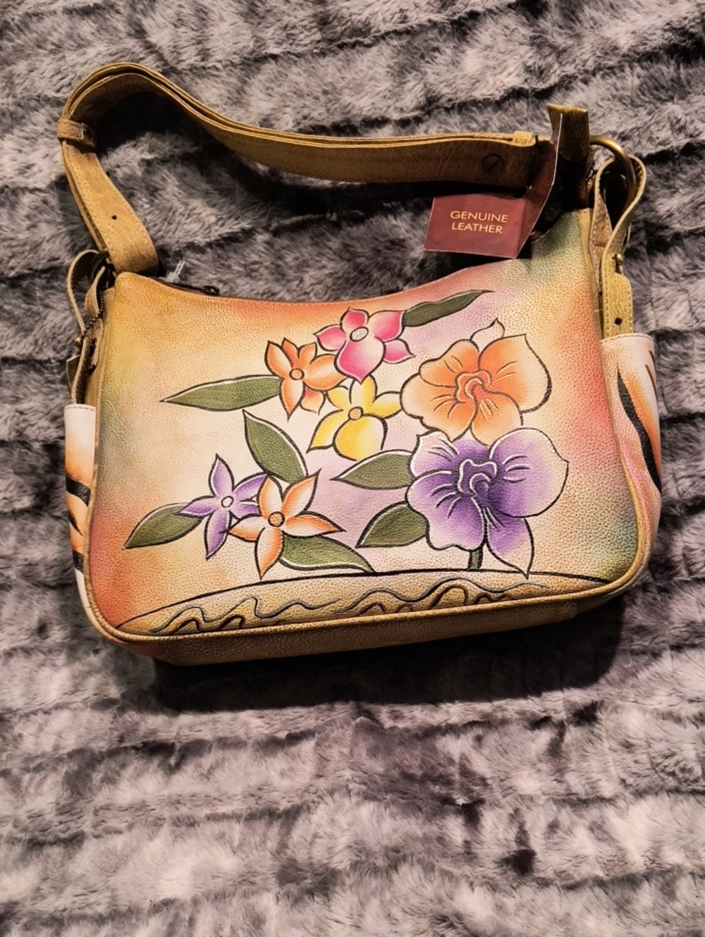 Great American Leather Hand-Painted Floral Shoulder Bag Woman's NWT